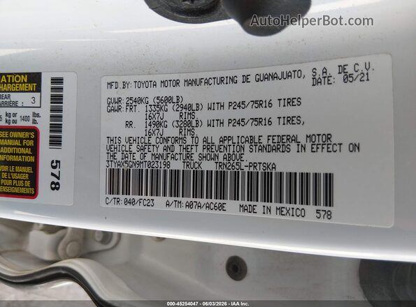 3TYAX5GN9MT023198 2021 TOYOTA TACOMA White Engine compartment view