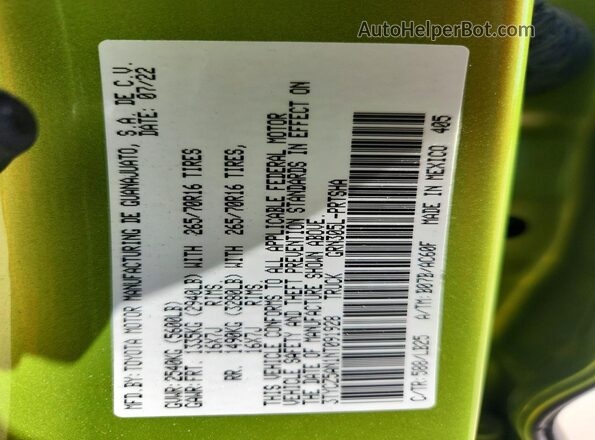 3TYCZ5AN1NT091928 2022 TOYOTA TACOMA Green Շարժիչի բաժամունքի տեսք