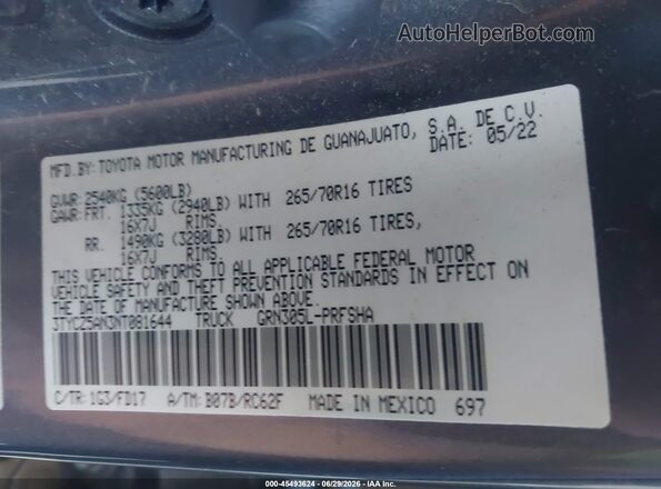3TYCZ5AN3NT081644 2022 TOYOTA TACOMA Gray ძრავის განყოფილების ხედი