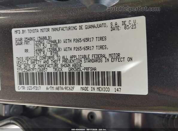 3TYCZ5AN7PT136857 2023 TOYOTA TACOMA Gray Շարժիչի բաժամունքի տեսք