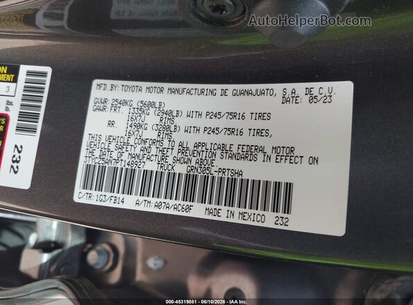3TYCZ5AN7PT148927 2023 TOYOTA TACOMA Gray Շարժիչի բաժամունքի տեսք