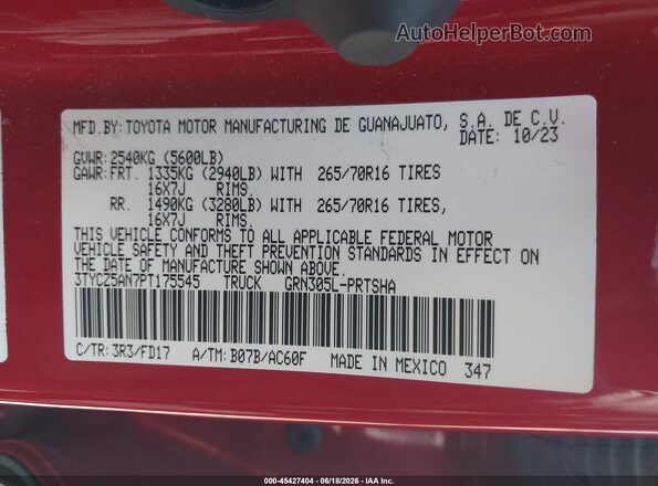 3TYCZ5AN7PT175545 2023 TOYOTA TACOMA Red Engine compartment view