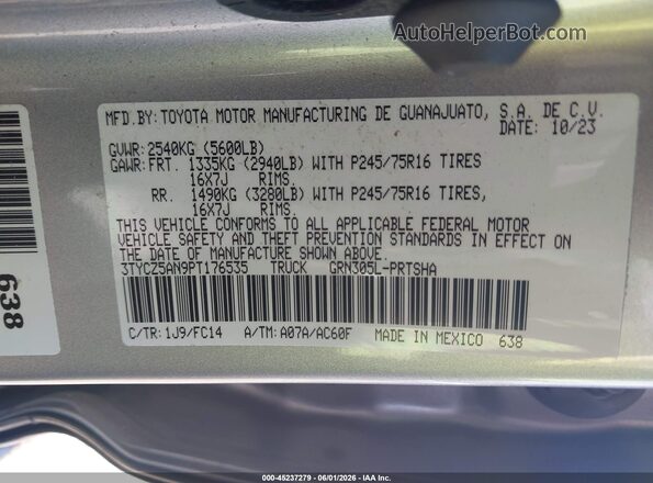 3TYCZ5AN9PT176535 2023 TOYOTA TACOMA Silver ძრავის განყოფილების ხედი