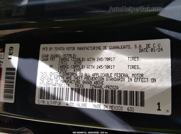 3TYKB5FN4RT001119 2024 TOYOTA TACOMA Gray Շարժիչի բաժամունքի տեսք