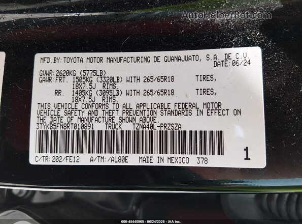 3TYKB5FN8RT010891 2024 TOYOTA TACOMA Black Շարժիչի բաժամունքի տեսք