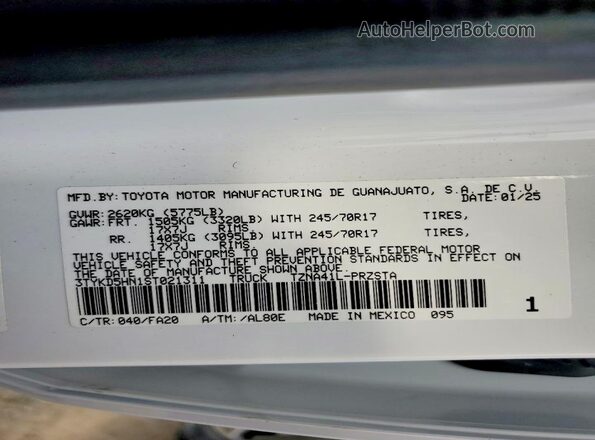 3TYKD5HN1ST021311 2025 TOYOTA TACOMA White 