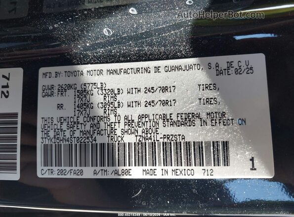 3TYKD5HN4ST022534 2025 TOYOTA TACOMA Black Շարժիչի բաժամունքի տեսք