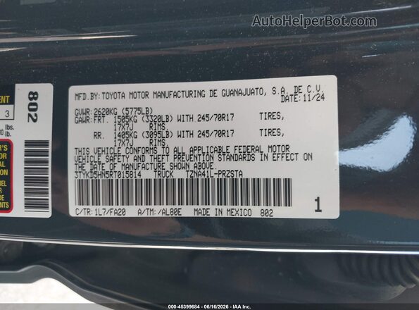3TYKD5HN5RT015814 2024 TOYOTA TACOMA Gray Engine compartment view