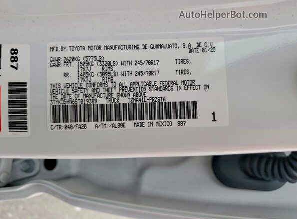 3TYKD5HN6ST019389 2025 TOYOTA TACOMA Белый 