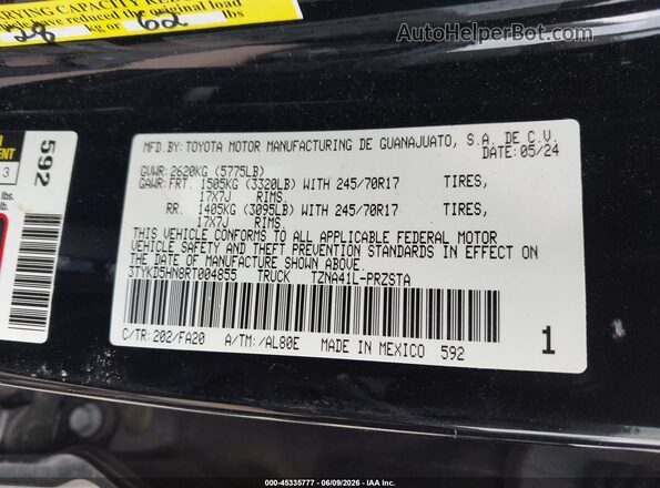 3TYKD5HN8RT004855 2024 TOYOTA TACOMA Black Вид підкапотного простору