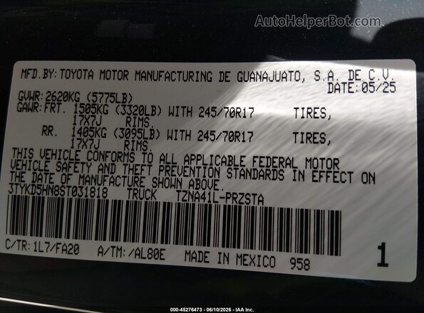 3TYKD5HN8ST031818 2025 TOYOTA TACOMA Серый Вид подкапотного пространства