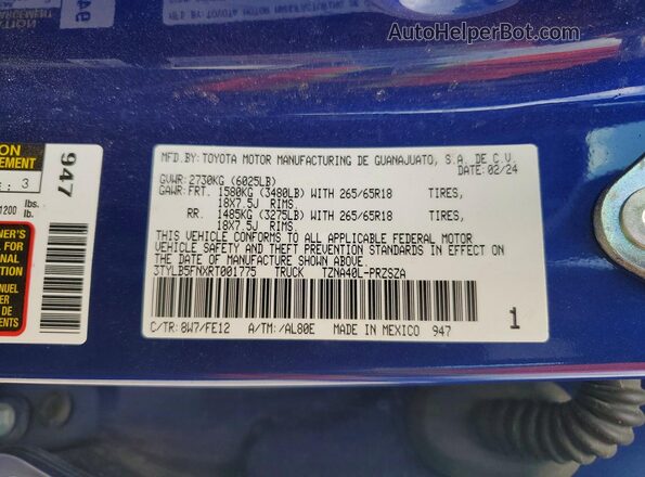 3TYLB5FNXRT001775 2024 TOYOTA TACOMA Blue VIN sticker view