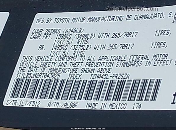 3TYLB5JN2RT043025 2024 TOYOTA TACOMA Gray Вид підкапотного простору