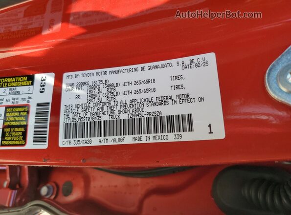 3TYLB5JN5ST070435 2025 TOYOTA TACOMA Red Вид підкапотного простору