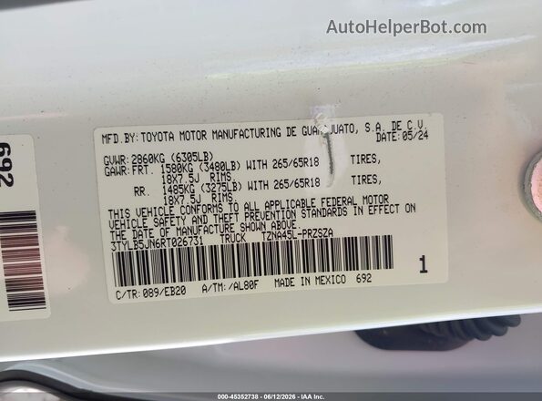 3TYLB5JN6RT026731 2024 TOYOTA TACOMA White Engine compartment view