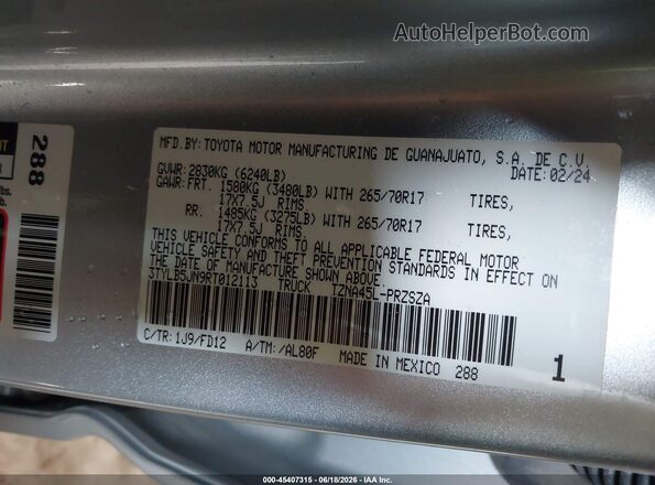 3TYLB5JN9RT012113 2024 TOYOTA TACOMA Silver Vista del compartimento del motor