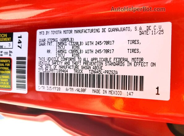 3TYLB5JN9TT109464 2026 TOYOTA TACOMA Red 
