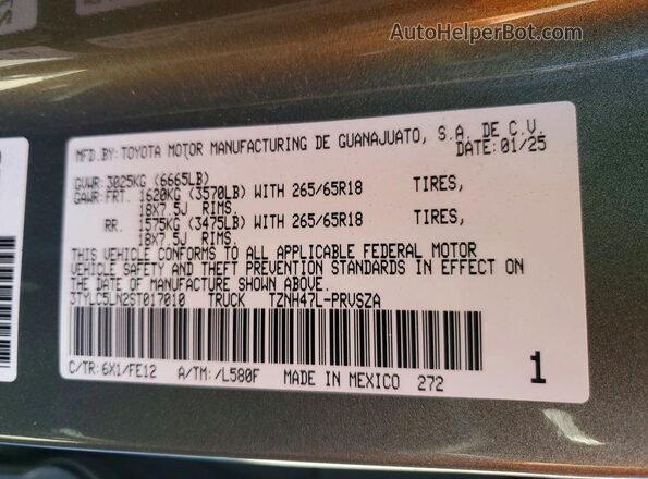 3TYLC5LN2ST017010 2025 TOYOTA TACOMA Green Vista del compartimento del motor