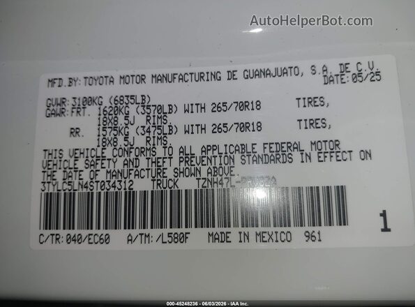 3TYLC5LN4ST034312 2025 TOYOTA TACOMA HYBRID White Engine compartment view