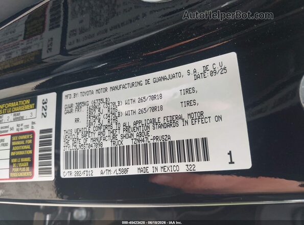 3TYLC5LN5ST047098 2025 TOYOTA TACOMA HYBRID Черный Вид подкапотного пространства