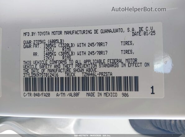 3TYLD5KN7ST012416 2025 TOYOTA TACOMA White Engine compartment view