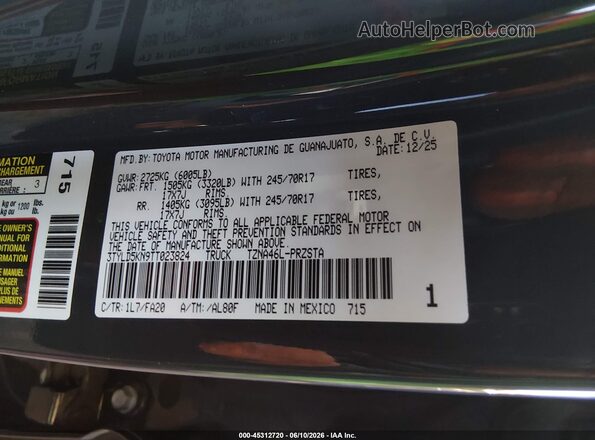 3TYLD5KN9TT023824 2026 TOYOTA TACOMA Gray ძრავის განყოფილების ხედი