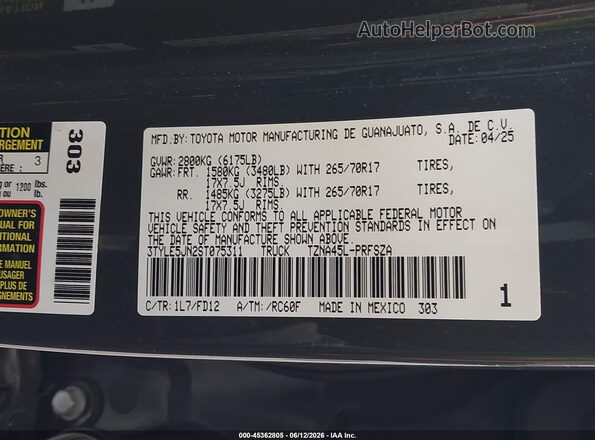 3TYLE5JN2ST075311 2025 TOYOTA TACOMA Gray Engine compartment view