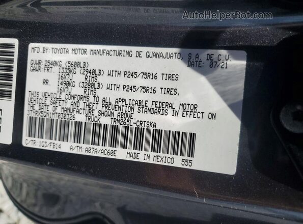 3TYRX5GN1MT030326 2021 TOYOTA TACOMA Gray Widok naklejki z numerem VIN