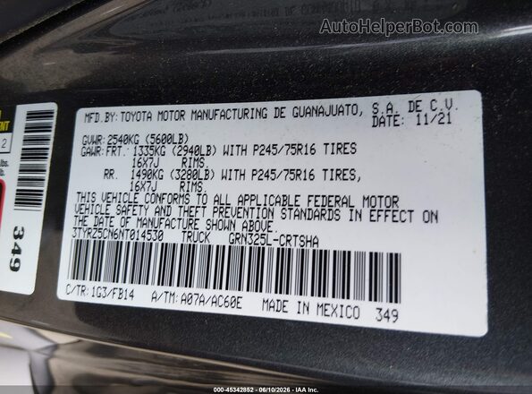3TYRZ5CN6NT014530 2022 TOYOTA TACOMA Gray Engine compartment view
