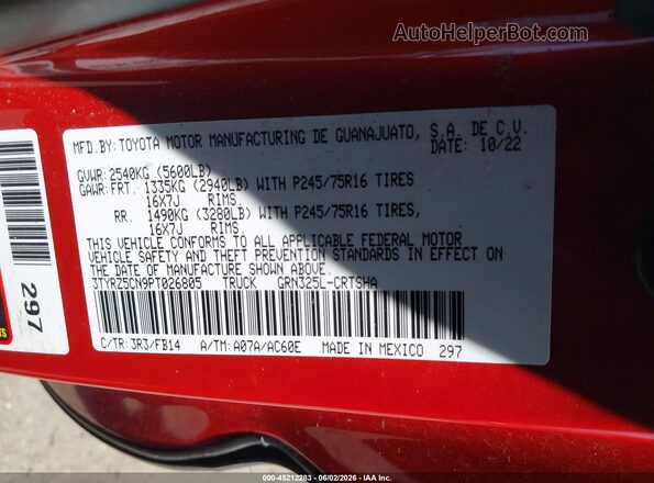 3TYRZ5CN9PT026805 2023 TOYOTA TACOMA Red Vista del compartimento del motor