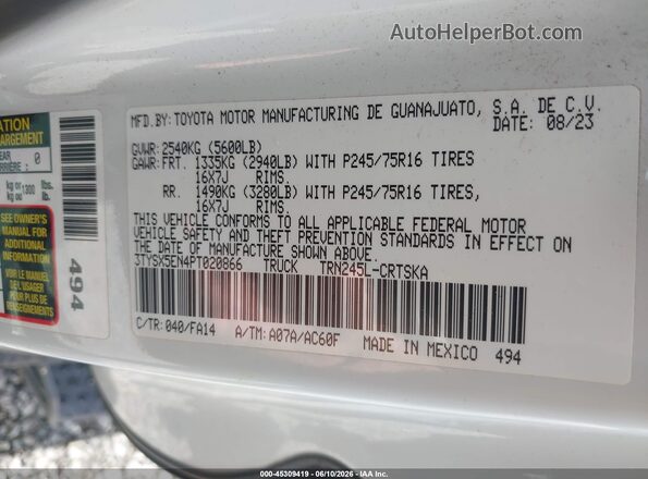 3TYSX5EN4PT020866 2023 TOYOTA TACOMA White Widok komory silnika