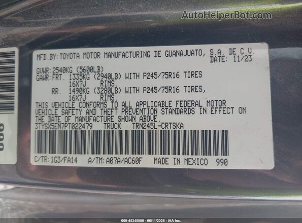 3TYSX5EN7PT022479 2023 TOYOTA TACOMA Gray Engine compartment view