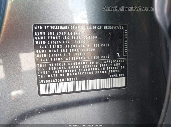 3VV0B7AX0LM158968 2020 VOLKSWAGEN TIGUAN Серый Вид подкапотного пространства