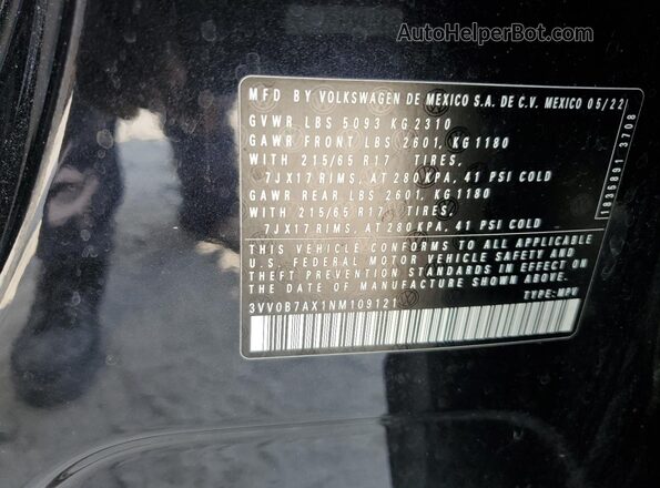 3VV0B7AX1NM109121 2022 VOLKSWAGEN TIGUAN Black 