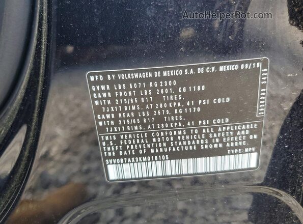 3VV0B7AX3KM018105 2019 VOLKSWAGEN TIGUAN Черный 