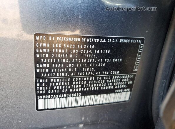 3VV0B7AX4JM106093 2018 VOLKSWAGEN TIGUAN Gray Engine compartment view