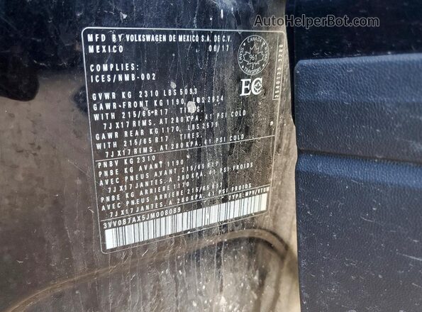 3VV0B7AX5JM008089 2018 VOLKSWAGEN TIGUAN Черный Вид наклейки с VIN-кодом