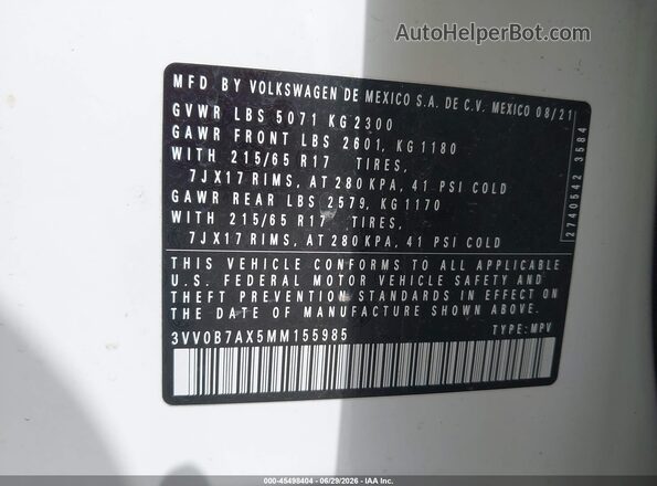 3VV0B7AX5MM155985 2021 VOLKSWAGEN TIGUAN Белый Вид подкапотного пространства