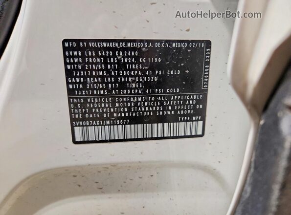 3VV0B7AX7JM119677 2018 VOLKSWAGEN TIGUAN White 