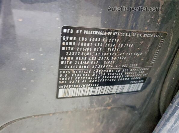 3VV0B7AX8JM043712 2018 VOLKSWAGEN TIGUAN Угольный Панорамный вид салона 360°