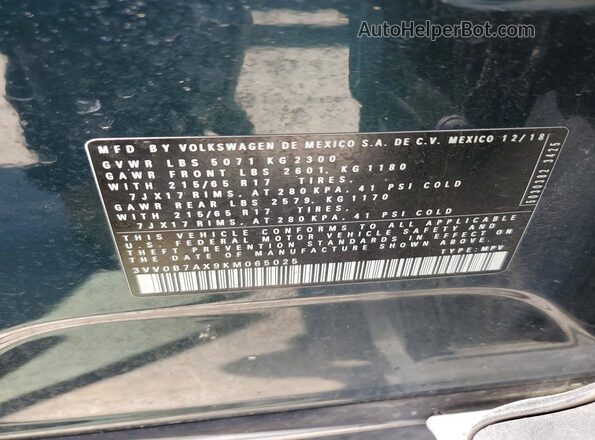 3VV0B7AX9KM065025 2019 VOLKSWAGEN TIGUAN Teal Engine compartment view