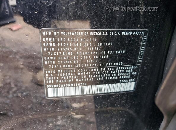 3VV0B7AX9NM166229 2022 VOLKSWAGEN TIGUAN Черный Вид наклейки с VIN-кодом