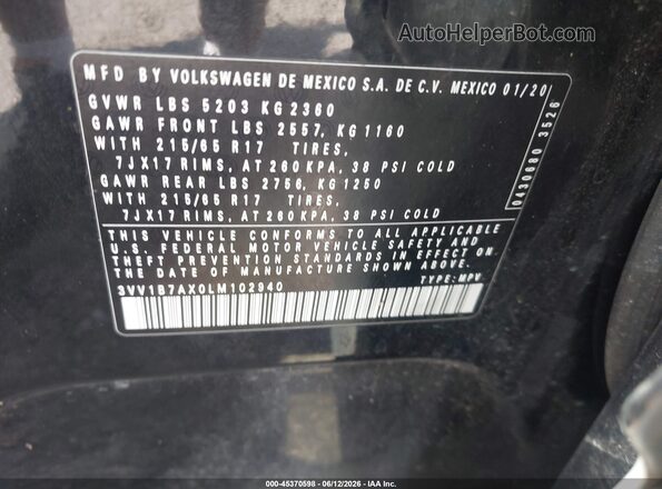 3VV1B7AX0LM102940 2020 VOLKSWAGEN TIGUAN Черный Вид подкапотного пространства