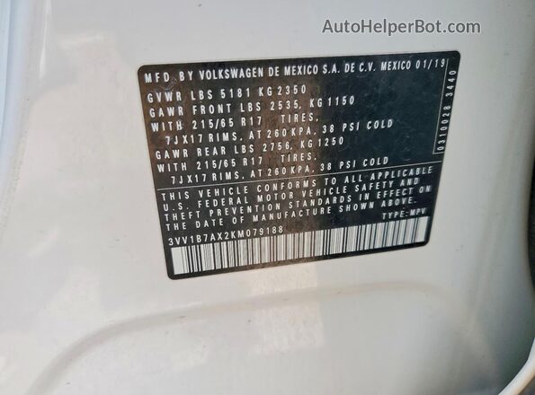 3VV1B7AX2KM079188 2019 VOLKSWAGEN TIGUAN White Widok komory silnika
