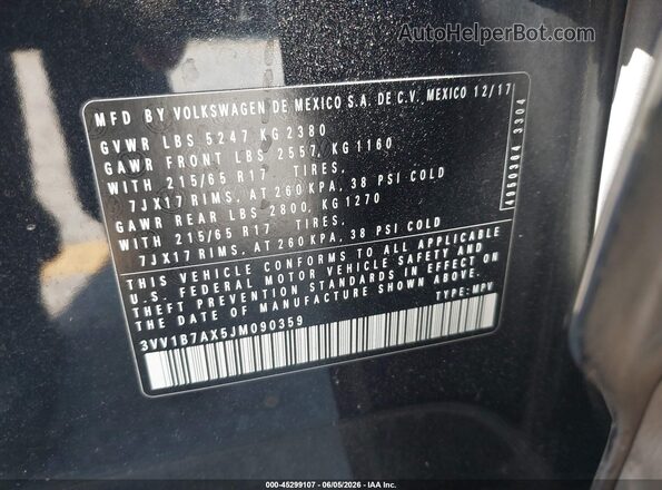 3VV1B7AX5JM090359 2018 VOLKSWAGEN TIGUAN Black Շարժիչի բաժամունքի տեսք