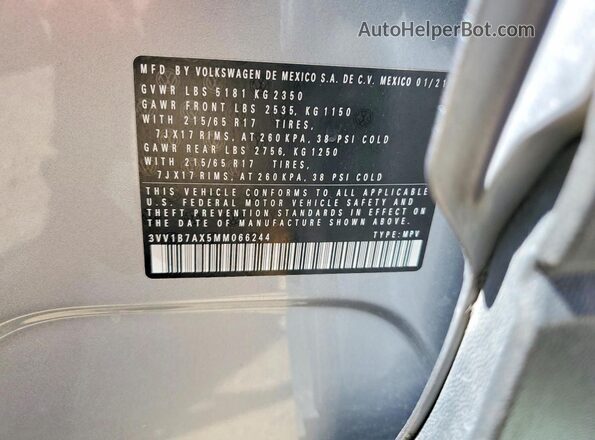 3VV1B7AX5MM066244 2021 VOLKSWAGEN TIGUAN Gray 