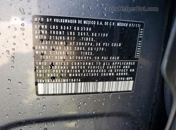 3VV1B7AX6JM019414 2018 VOLKSWAGEN TIGUAN Серый Вид подкапотного пространства