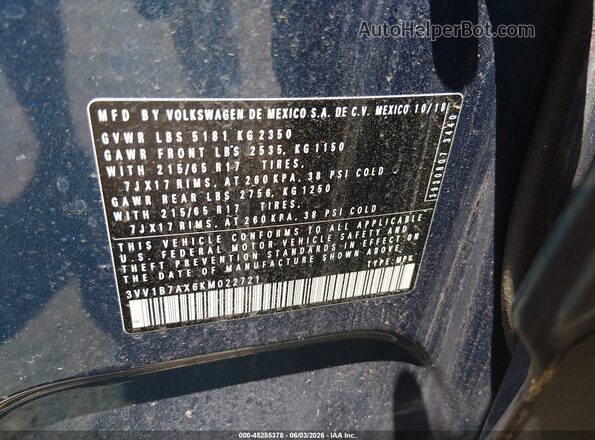 3VV1B7AX6KM022721 2019 VOLKSWAGEN TIGUAN Dark Blue Вид підкапотного простору