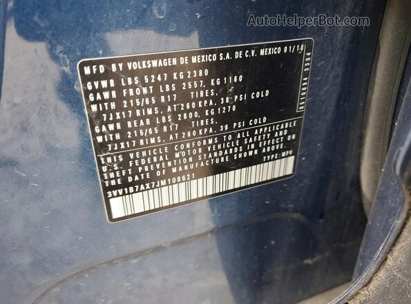 3VV1B7AX7JM108621 2018 VOLKSWAGEN TIGUAN Blue 