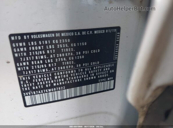 3VV1B7AX7KM087822 2019 VOLKSWAGEN TIGUAN Белый Вид подкапотного пространства